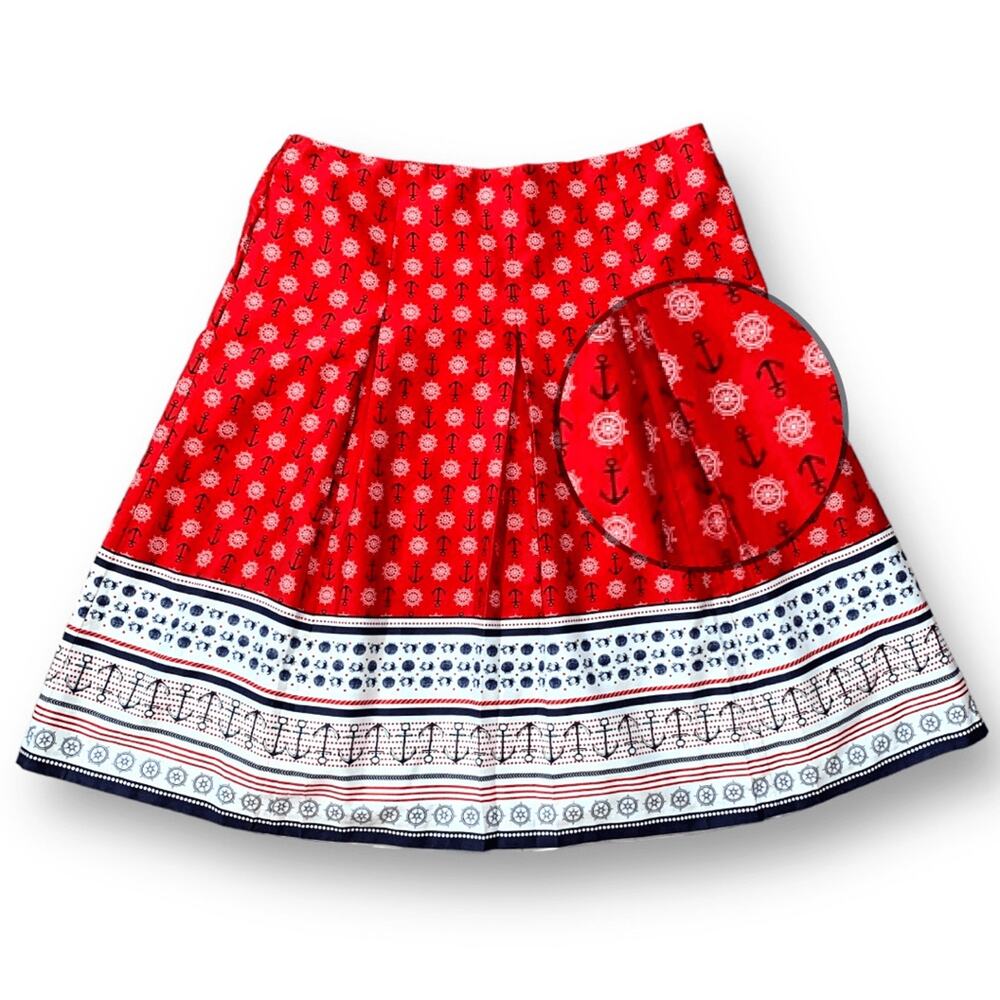 Y2K Red Navy Blue‎ Nautical A-Line Pleated Skirt Coastal Preppy Yacht Club Nee